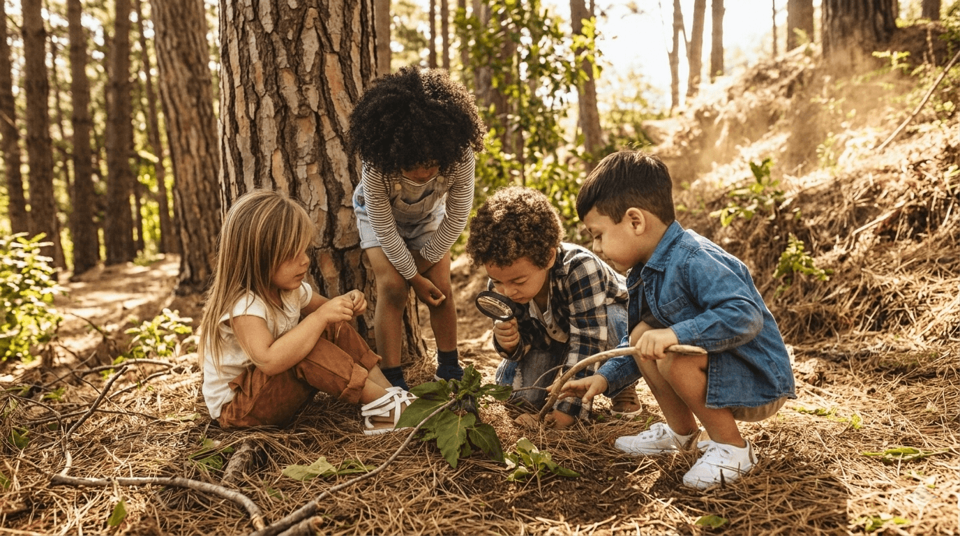 Children exploring nature on a trail
